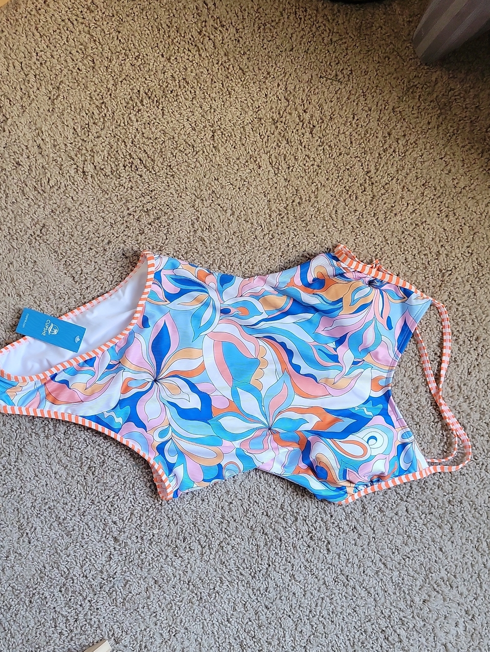 Cupshe Multicolor Floral One-Piece Swimsuit - Blue & Peach